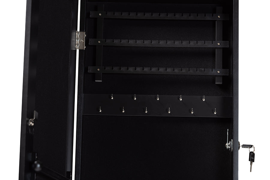 Baxton Studio Richelle Modern and Contemporary Black Finished Wood Hanging Jewelry Armoire with Mirror