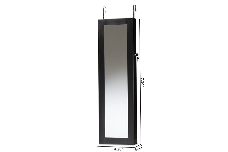Baxton Studio Richelle Modern and Contemporary Black Finished Wood Hanging Jewelry Armoire with Mirror