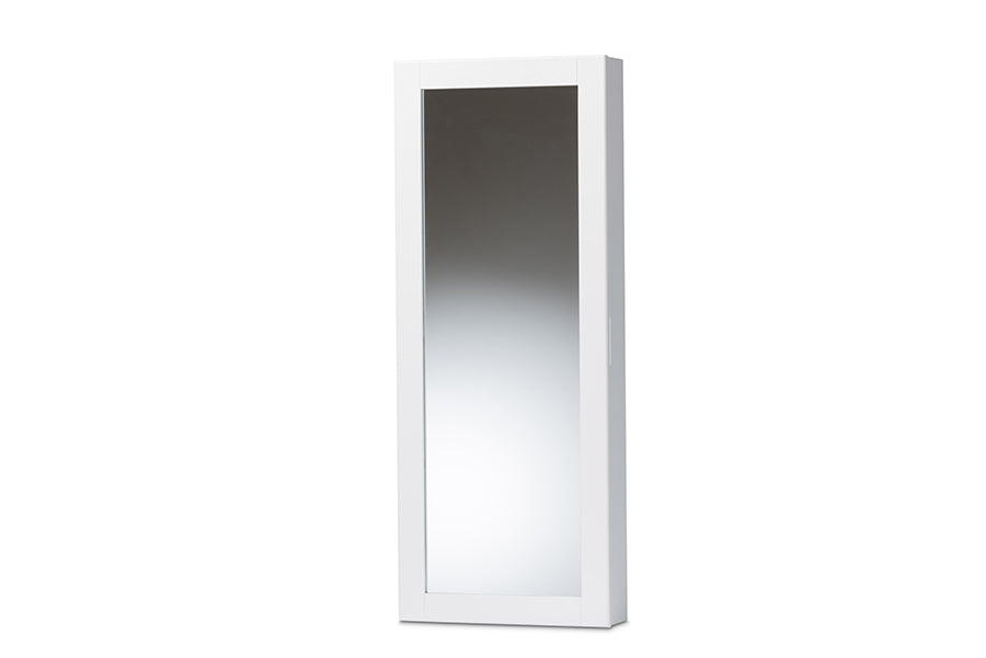 Baxton Studio Pontus Modern and Contemporary White Finished Wood Wall-Mountable Jewelry Armoire with Mirror