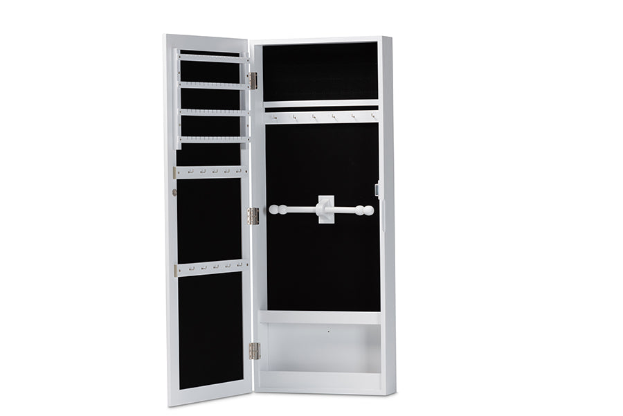 Baxton Studio Pontus Modern and Contemporary White Finished Wood Wall-Mountable Jewelry Armoire with Mirror