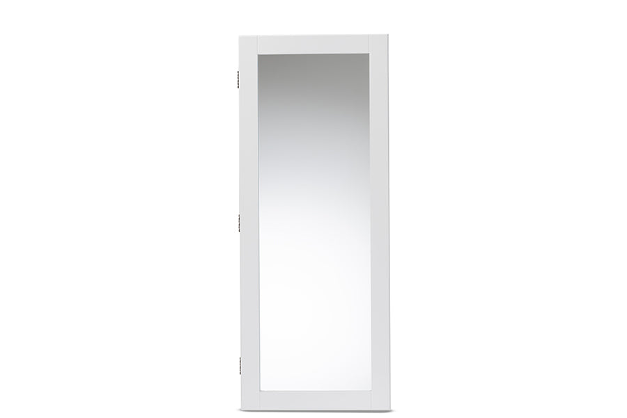 Baxton Studio Pontus Modern and Contemporary White Finished Wood Wall-Mountable Jewelry Armoire with Mirror