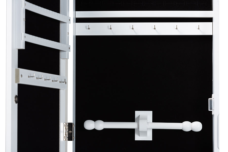 Baxton Studio Pontus Modern and Contemporary White Finished Wood Wall-Mountable Jewelry Armoire with Mirror