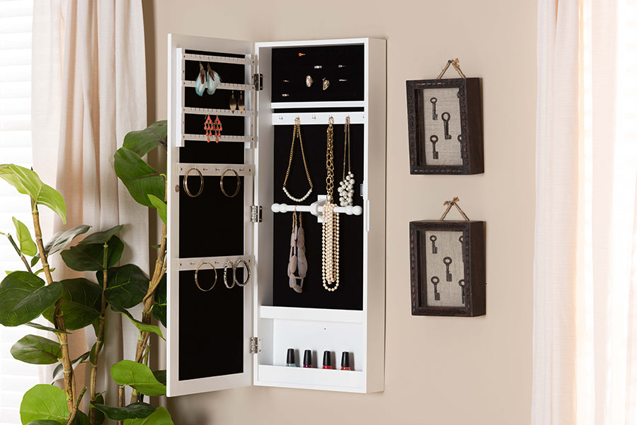 Baxton Studio Pontus Modern and Contemporary White Finished Wood Wall-Mountable Jewelry Armoire with Mirror
