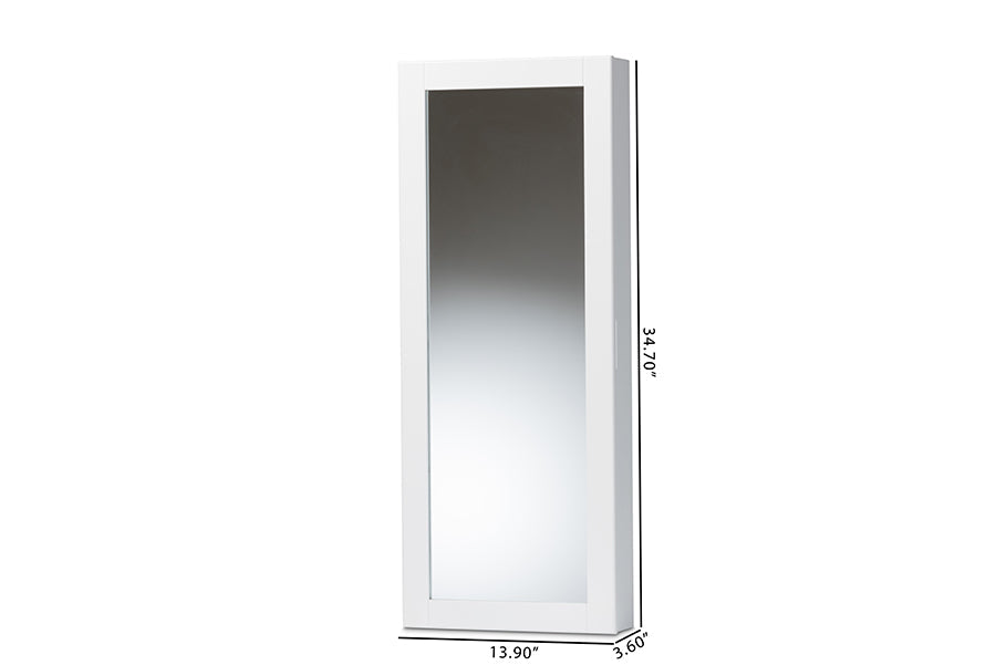 Baxton Studio Pontus Modern and Contemporary White Finished Wood Wall-Mountable Jewelry Armoire with Mirror