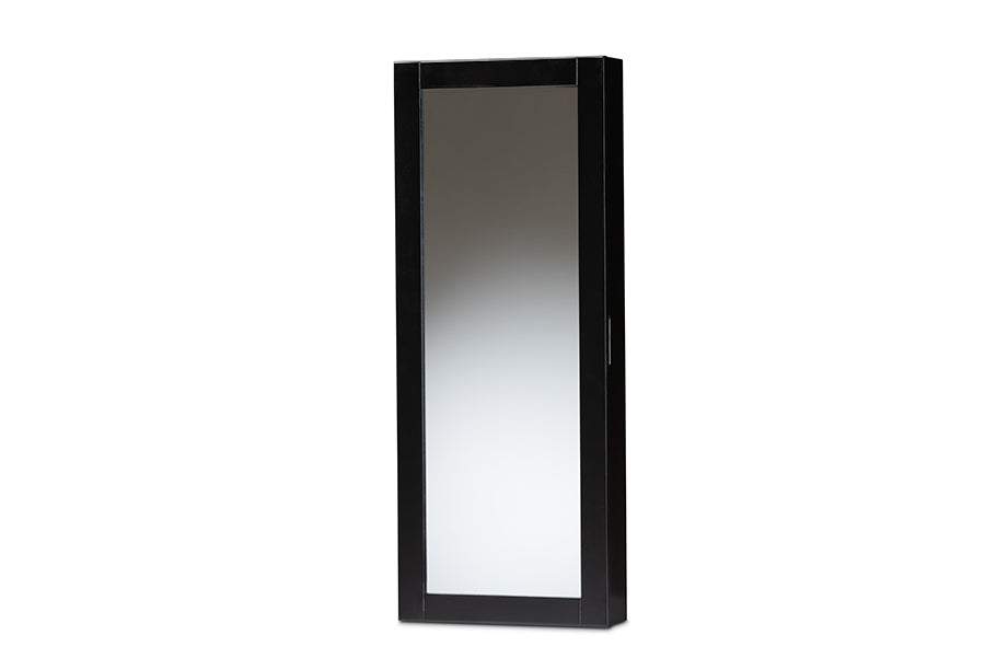 Baxton Studio Pontus Modern and Contemporary Black Finished Wood Wall-Mountable Jewelry Armoire with Mirror