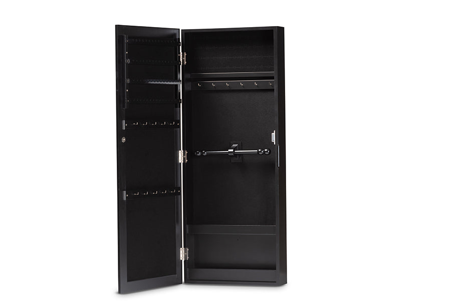 Baxton Studio Pontus Modern and Contemporary Black Finished Wood Wall-Mountable Jewelry Armoire with Mirror