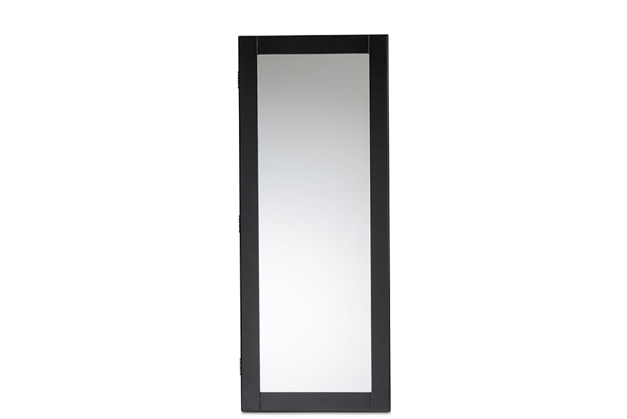 Baxton Studio Pontus Modern and Contemporary Black Finished Wood Wall-Mountable Jewelry Armoire with Mirror
