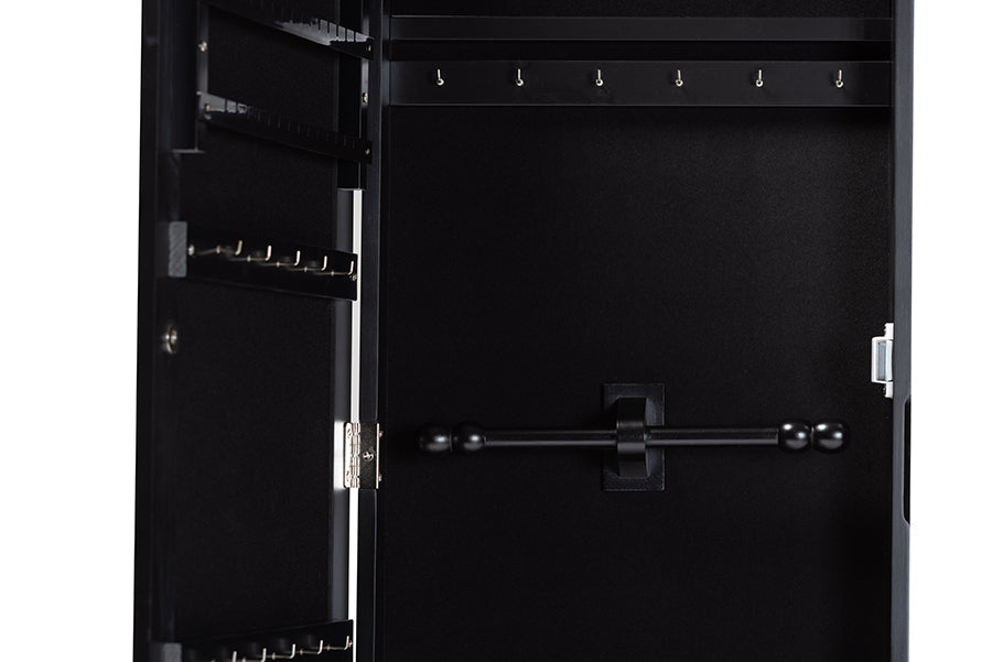 Baxton Studio Pontus Modern and Contemporary Black Finished Wood Wall-Mountable Jewelry Armoire with Mirror