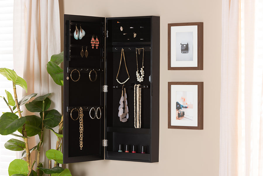 Baxton Studio Pontus Modern and Contemporary Black Finished Wood Wall-Mountable Jewelry Armoire with Mirror