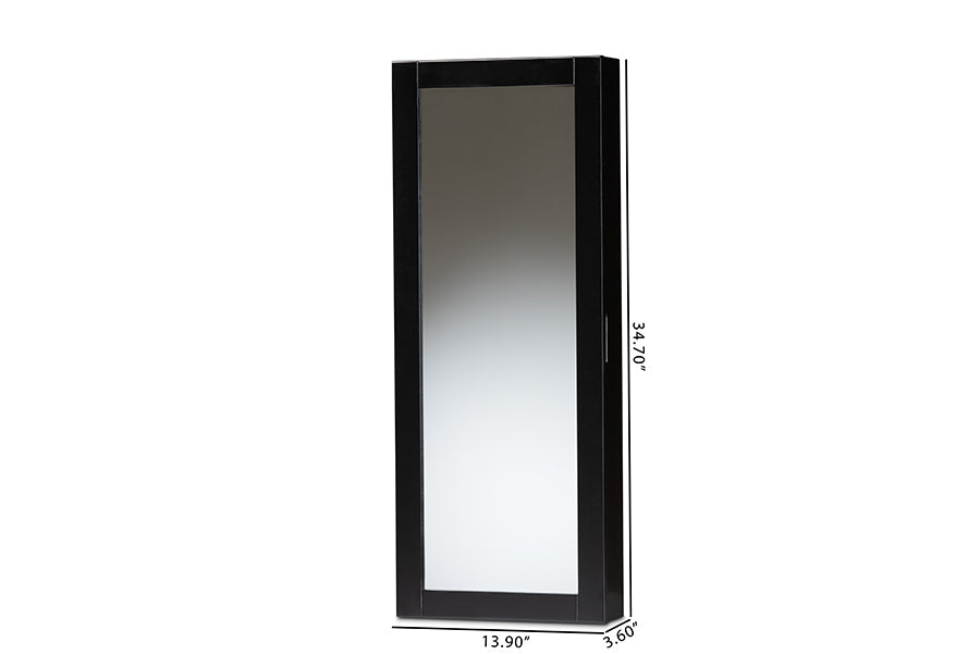 Baxton Studio Pontus Modern and Contemporary Black Finished Wood Wall-Mountable Jewelry Armoire with Mirror
