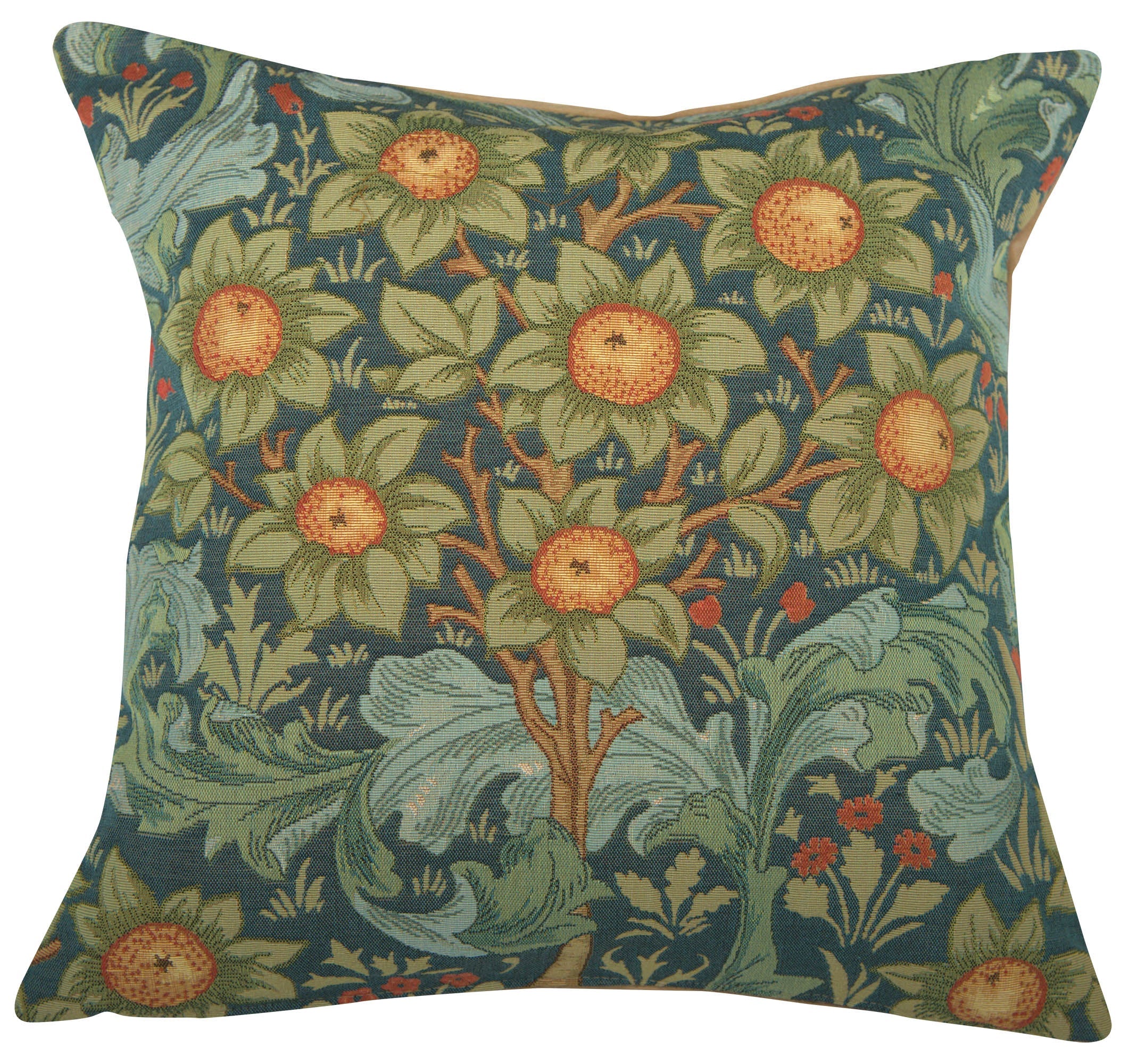 Orange Tree w/Arabesques Blue French Cushion