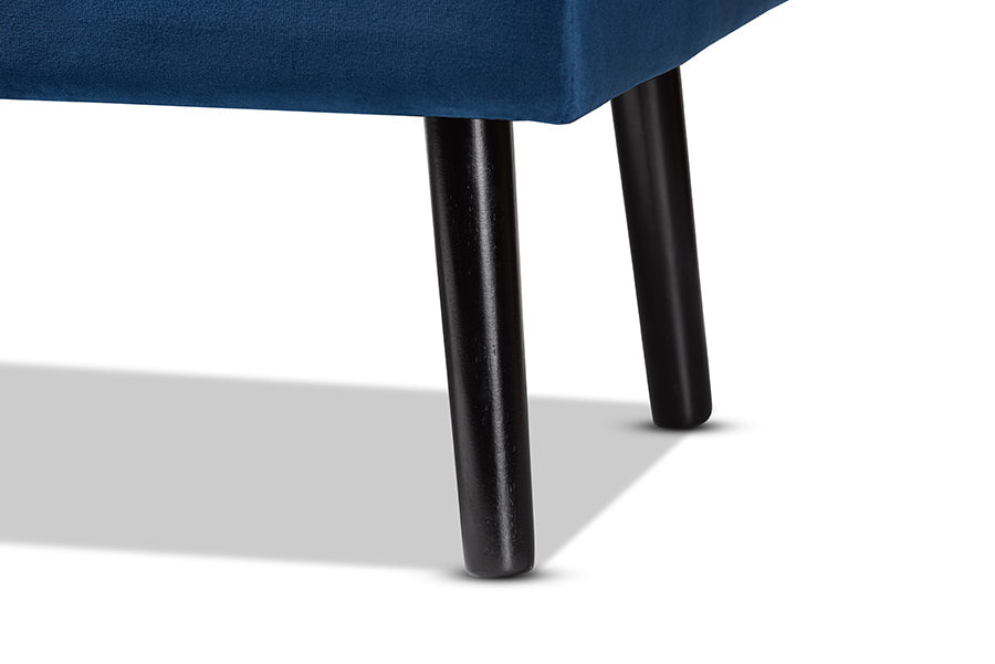Baxton Studio Caine Modern and Contemporary Navy Blue Velvet Fabric Upholstered and Dark Brown Finished Wood Storage Bench