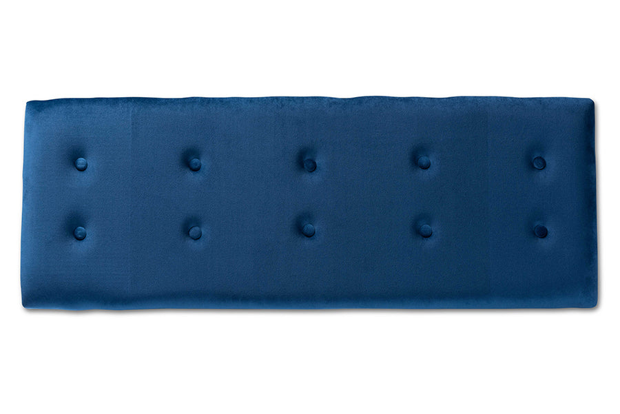 Baxton Studio Caine Modern and Contemporary Navy Blue Velvet Fabric Upholstered and Dark Brown Finished Wood Storage Bench