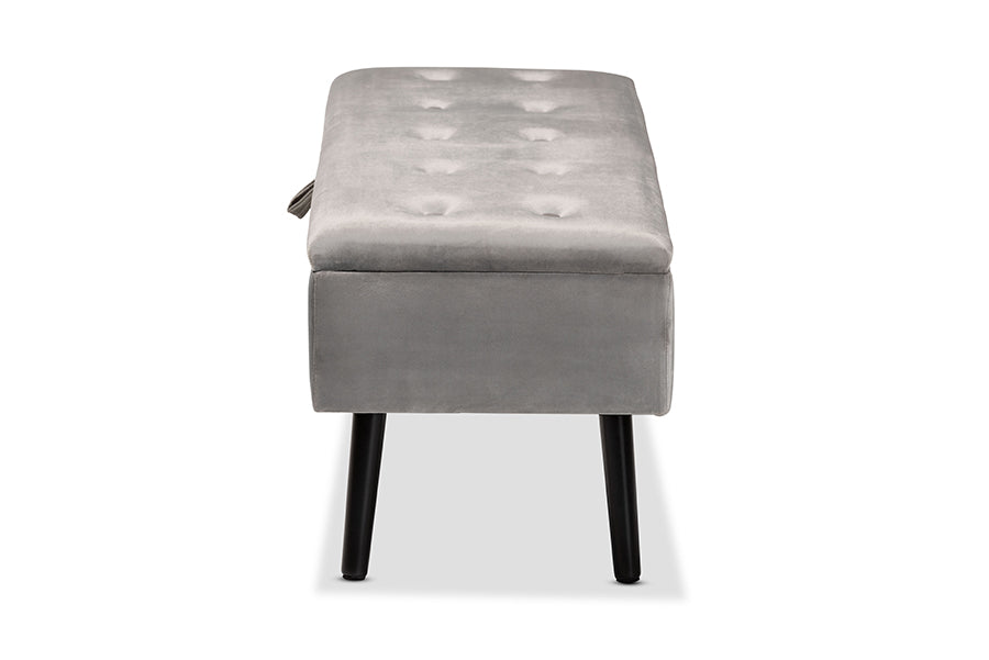 Baxton Studio Caine Modern and Contemporary Grey Velvet Fabric Upholstered and Dark Brown Finished Wood Storage Bench