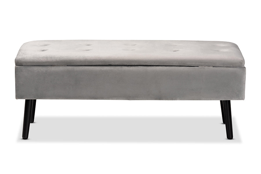 Baxton Studio Caine Modern and Contemporary Grey Velvet Fabric Upholstered and Dark Brown Finished Wood Storage Bench