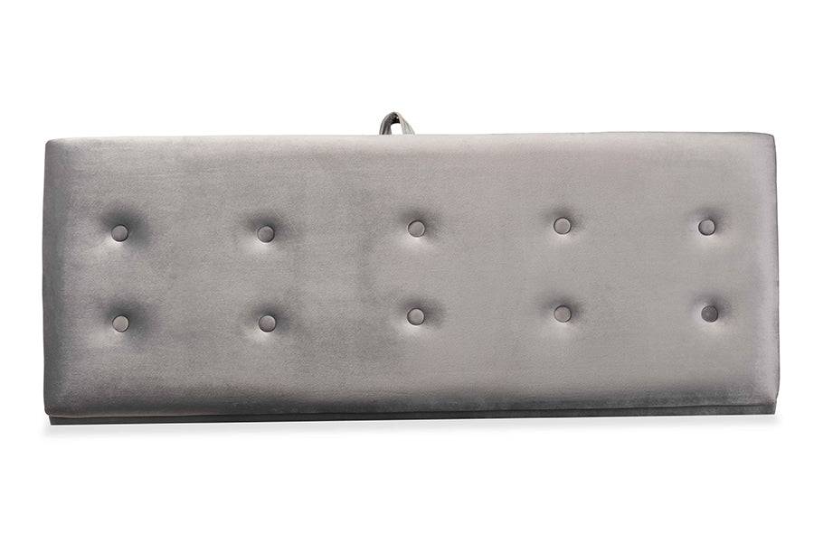 Baxton Studio Caine Modern and Contemporary Grey Velvet Fabric Upholstered and Dark Brown Finished Wood Storage Bench