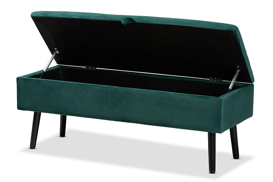 Baxton Studio Caine Modern and Contemporary Green Velvet Fabric Upholstered and Dark Brown Finished Wood Storage Bench