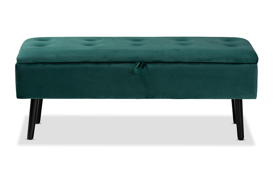 Baxton Studio Caine Modern and Contemporary Green Velvet Fabric Upholstered and Dark Brown Finished Wood Storage Bench