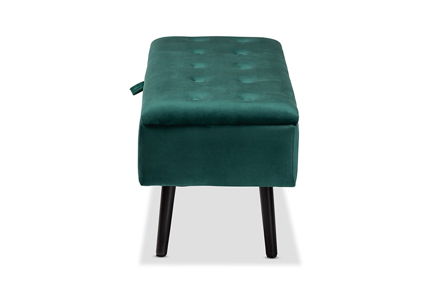 Baxton Studio Caine Modern and Contemporary Green Velvet Fabric Upholstered and Dark Brown Finished Wood Storage Bench