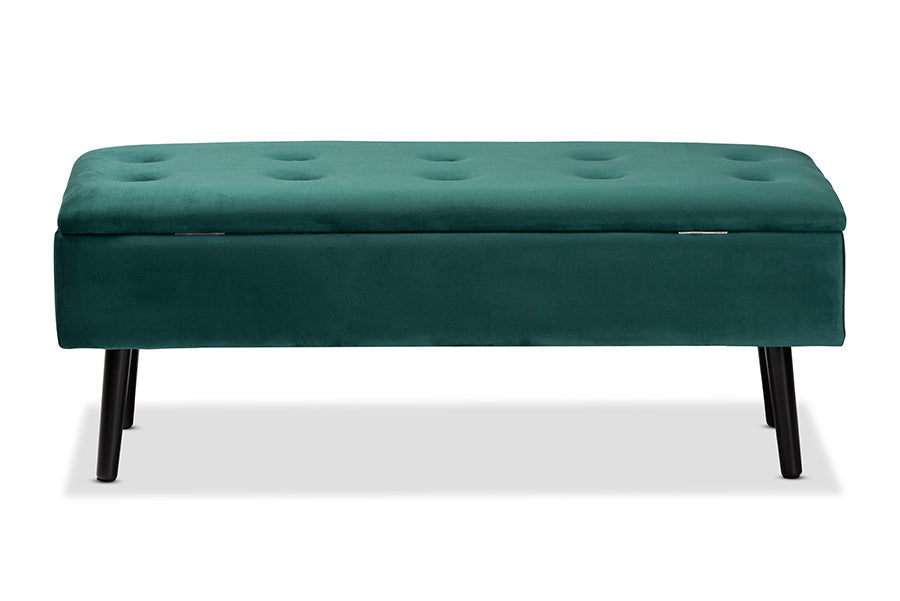 Baxton Studio Caine Modern and Contemporary Green Velvet Fabric Upholstered and Dark Brown Finished Wood Storage Bench