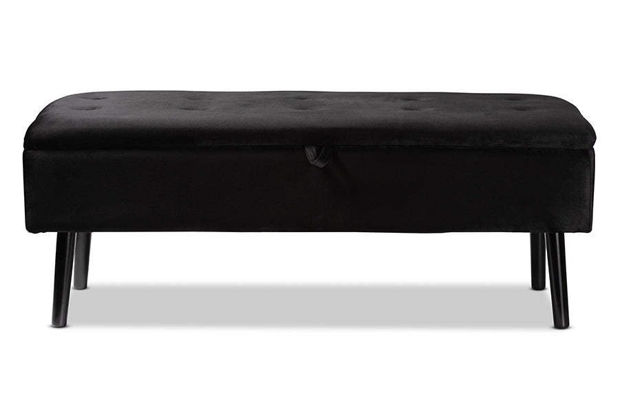 Baxton Studio Caine Modern and Contemporary Black Velvet Fabric Upholstered and Dark Brown Finished Wood Storage Bench