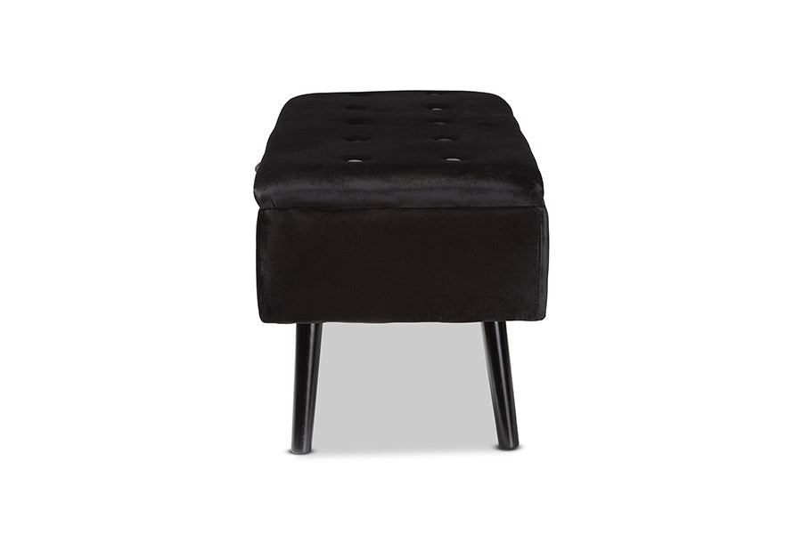 Baxton Studio Caine Modern and Contemporary Black Velvet Fabric Upholstered and Dark Brown Finished Wood Storage Bench