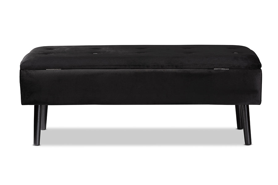 Baxton Studio Caine Modern and Contemporary Black Velvet Fabric Upholstered and Dark Brown Finished Wood Storage Bench