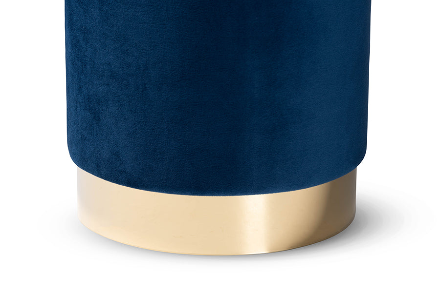 Baxton Studio Chaela Contemporary Glam and Luxe Navy Blue Velvet Fabric Upholstered and Gold Finished Metal Ottoman