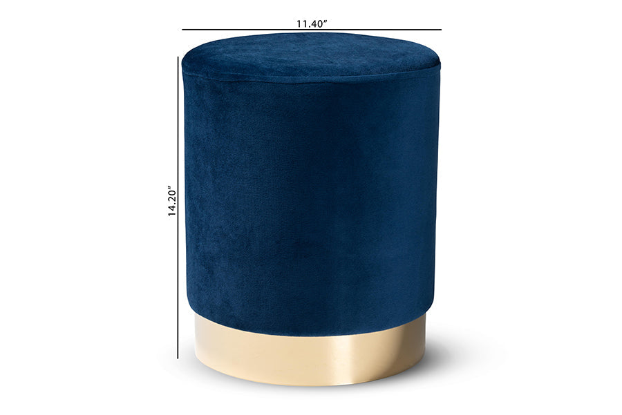 Baxton Studio Chaela Contemporary Glam and Luxe Navy Blue Velvet Fabric Upholstered and Gold Finished Metal Ottoman
