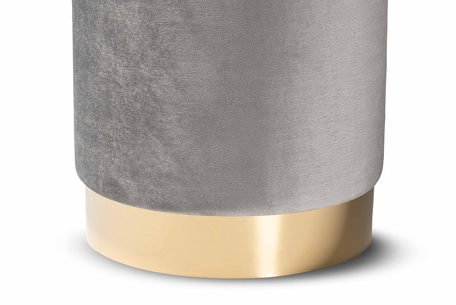 Baxton Studio Chaela Contemporary Glam and Luxe Grey Velvet Fabric Upholstered and Gold Finished Metal Ottoman