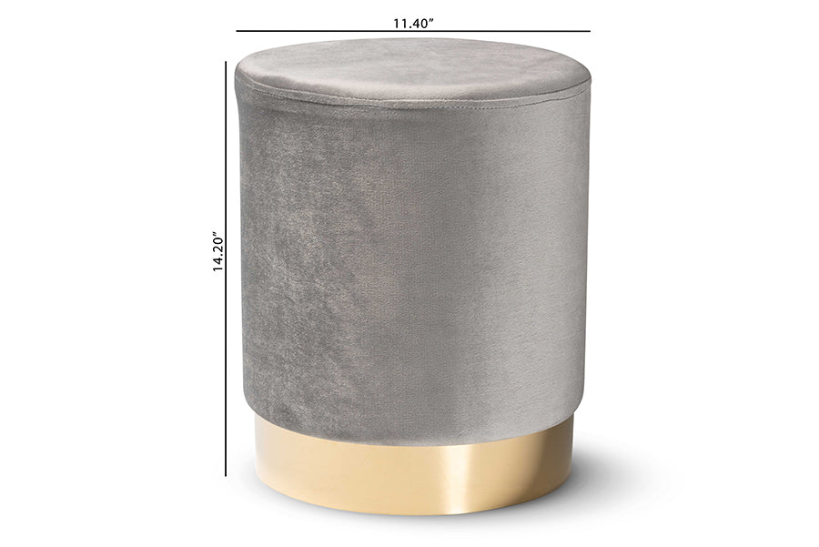 Baxton Studio Chaela Contemporary Glam and Luxe Grey Velvet Fabric Upholstered and Gold Finished Metal Ottoman