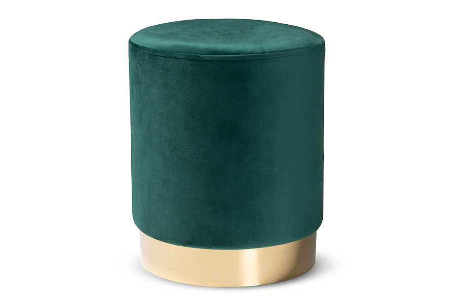 Baxton Studio Chaela Contemporary Glam and Luxe Green Velvet Fabric Upholstered and Gold Finished Metal Ottoman