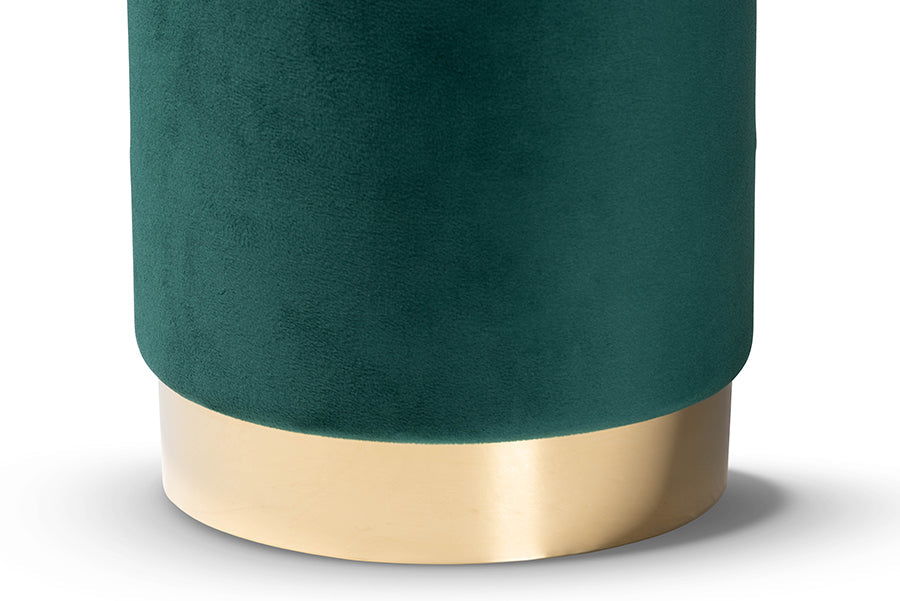 Baxton Studio Chaela Contemporary Glam and Luxe Green Velvet Fabric Upholstered and Gold Finished Metal Ottoman