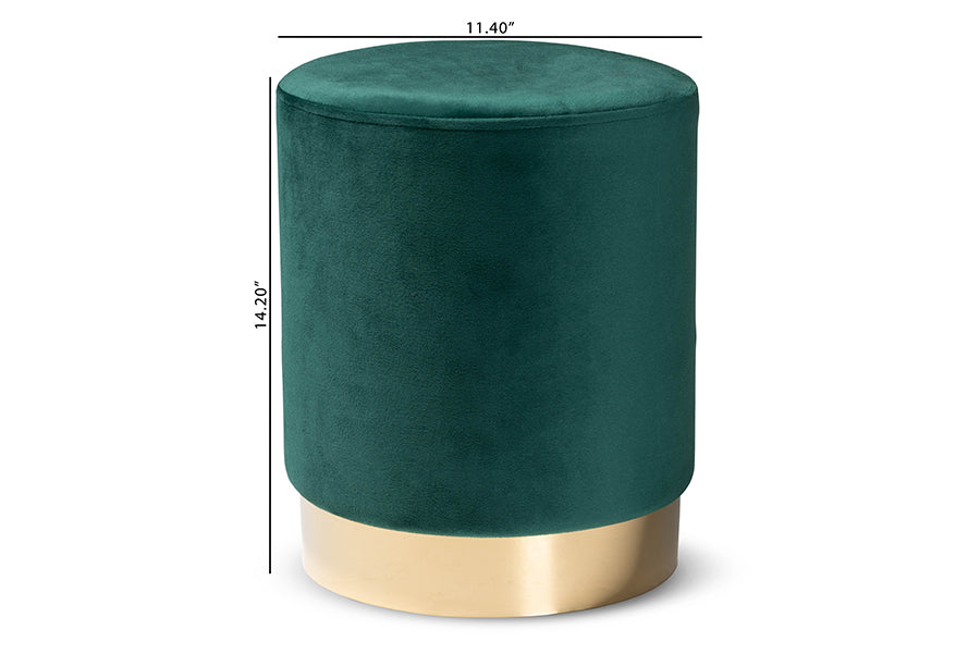 Baxton Studio Chaela Contemporary Glam and Luxe Green Velvet Fabric Upholstered and Gold Finished Metal Ottoman