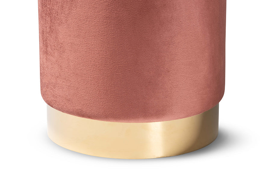 Baxton Studio Chaela Contemporary Glam and Luxe Blush Pink Velvet Fabric Upholstered and Gold Finished Metal Ottoman