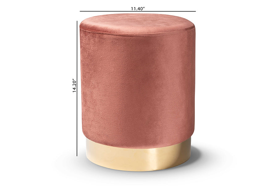 Baxton Studio Chaela Contemporary Glam and Luxe Blush Pink Velvet Fabric Upholstered and Gold Finished Metal Ottoman