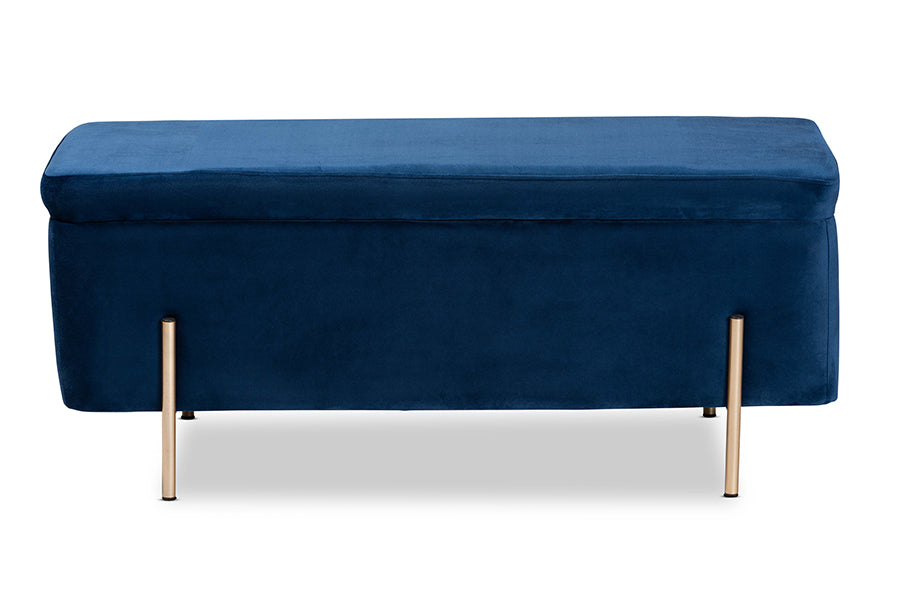 Baxton Studio Rockwell Contemporary Glam and Luxe Navy Blue Velvet Fabric Upholstered and Gold Finished Metal Storage Bench