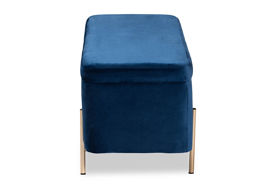Baxton Studio Rockwell Contemporary Glam and Luxe Navy Blue Velvet Fabric Upholstered and Gold Finished Metal Storage Bench