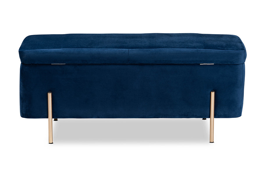 Baxton Studio Rockwell Contemporary Glam and Luxe Navy Blue Velvet Fabric Upholstered and Gold Finished Metal Storage Bench