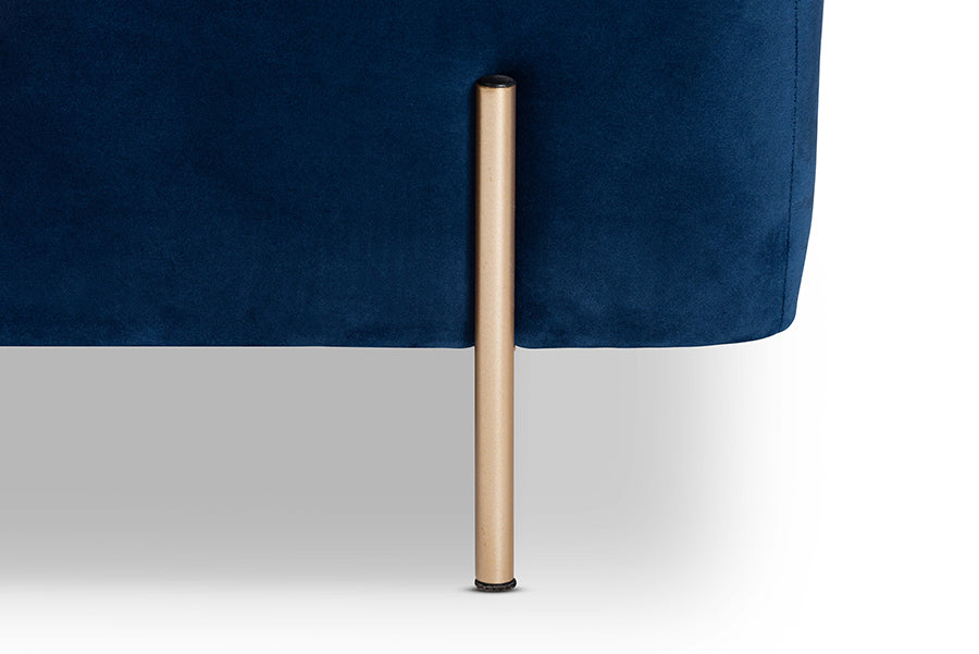Baxton Studio Rockwell Contemporary Glam and Luxe Navy Blue Velvet Fabric Upholstered and Gold Finished Metal Storage Bench