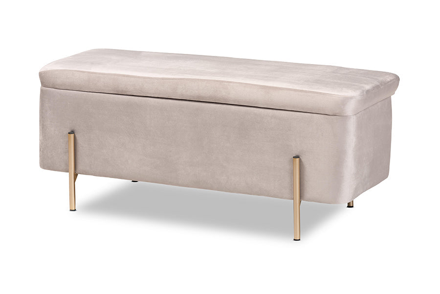 Baxton Studio Rockwell Contemporary Glam and Luxe Grey Velvet Fabric Upholstered and Gold Finished Metal Storage Bench