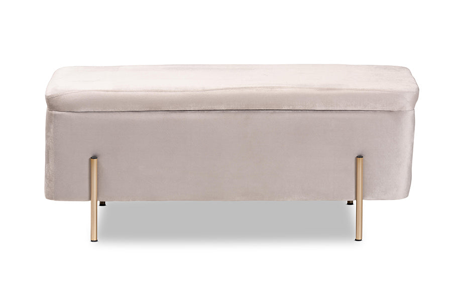 Baxton Studio Rockwell Contemporary Glam and Luxe Grey Velvet Fabric Upholstered and Gold Finished Metal Storage Bench