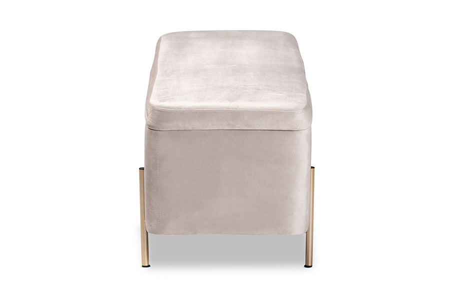 Baxton Studio Rockwell Contemporary Glam and Luxe Grey Velvet Fabric Upholstered and Gold Finished Metal Storage Bench