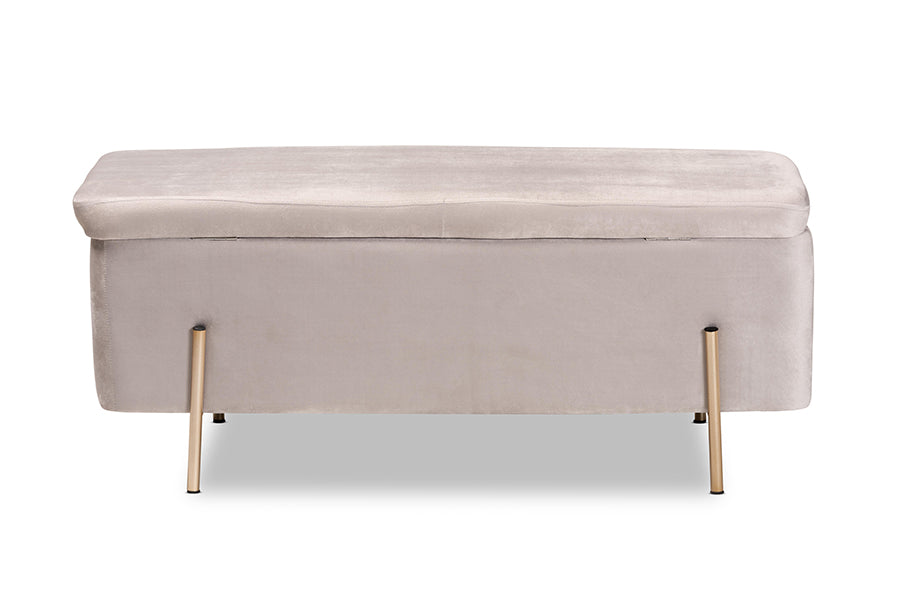 Baxton Studio Rockwell Contemporary Glam and Luxe Grey Velvet Fabric Upholstered and Gold Finished Metal Storage Bench