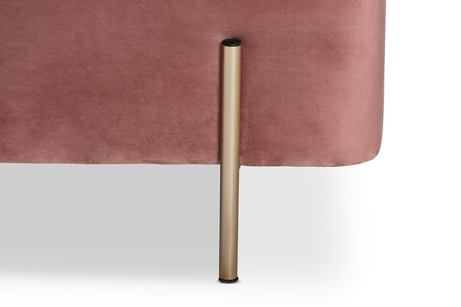 Baxton Studio Rockwell Contemporary Glam and Luxe Blush Pink Velvet Fabric Upholstered and Gold Finished Metal Storage Bench