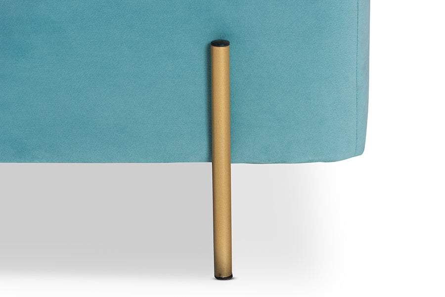 Baxton Studio Rockwell Contemporary Glam and Luxe Sky Blue Velvet Fabric Upholstered and Gold Finished Metal Storage Bench