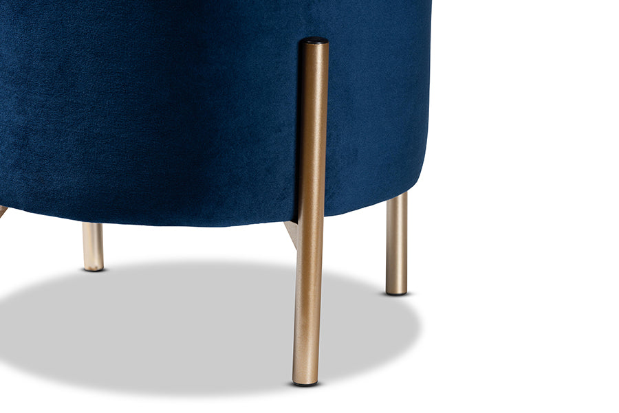 Baxton Studio Malina Contemporary Glam and Luxe Navy Blue Velvet Fabric Upholstered and Gold Finished Metal Storage Ottoman