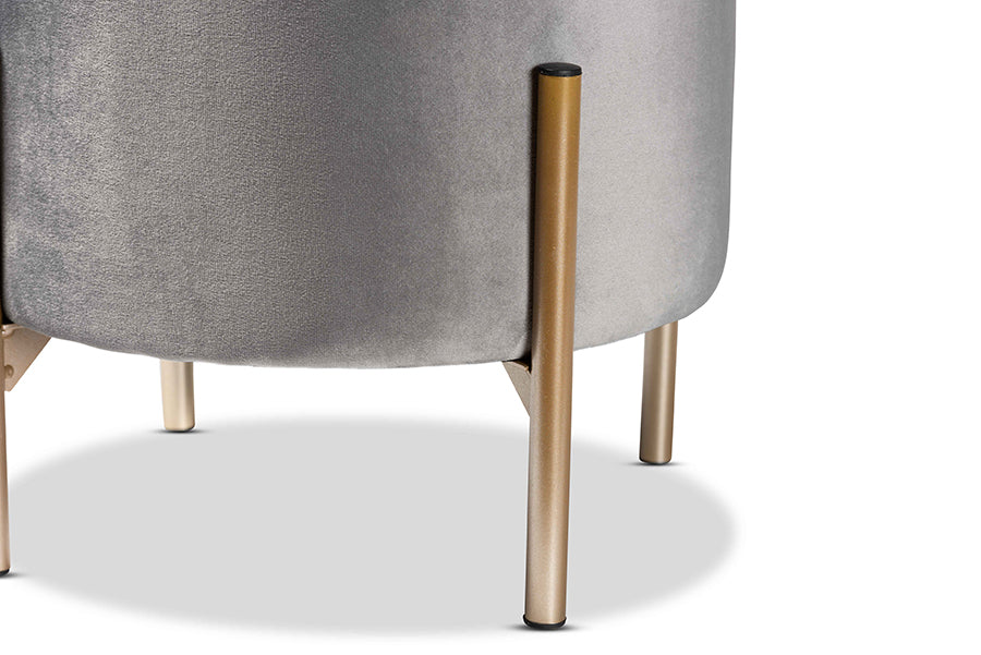 Baxton Studio Malina Contemporary Glam and Luxe Grey Velvet Fabric Upholstered and Gold Finished Metal Storage Ottoman