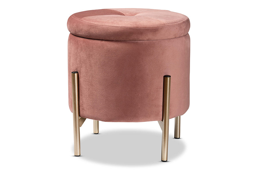 Baxton Studio Malina Contemporary Glam and Luxe Pink Velvet Fabric Upholstered and Gold Finished Metal Storage Ottoman