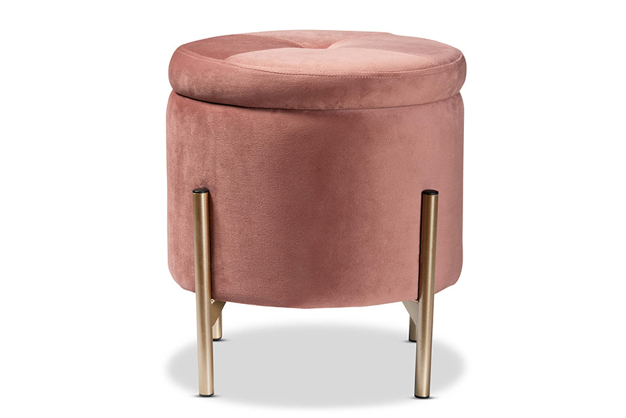 Baxton Studio Malina Contemporary Glam and Luxe Pink Velvet Fabric Upholstered and Gold Finished Metal Storage Ottoman